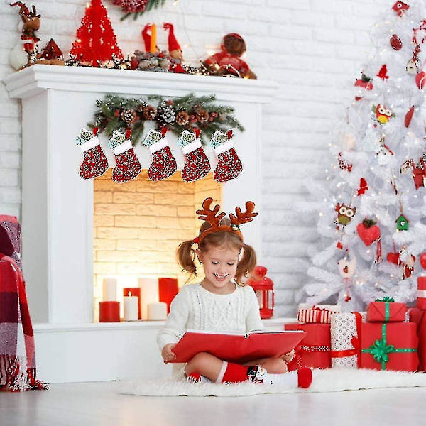 12 stk Julemini Strømper Glitter Snøflak Stjerne