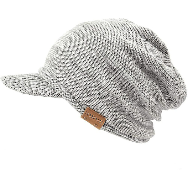 Mænds Beanie med Skygge Vinterhatte Tyk Fleeceforet Strikket Visor Beanie Cap B5042