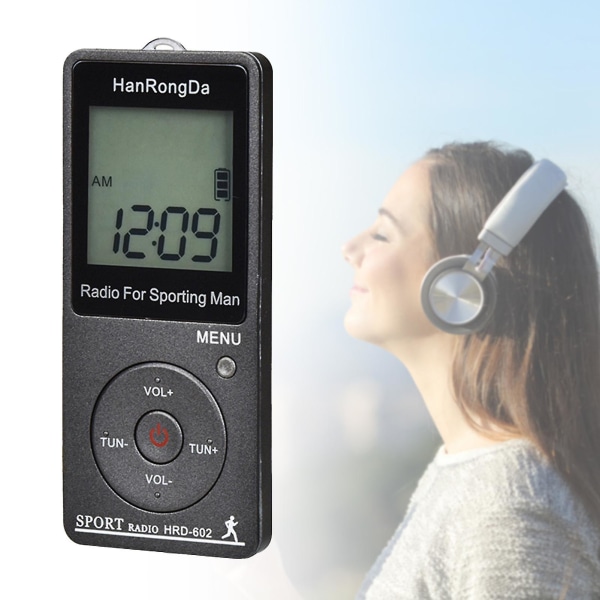 Fiauli Hrd-602 Digitalradio Mini - Enkel att använda med LCD-display - FM/AM Bärbar fickradio för vandring Grey