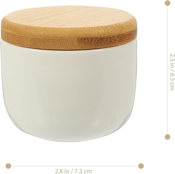 2 stk keramiske tebokser, snackbokser 150 ml hvit bambuslokk multifunksjonell