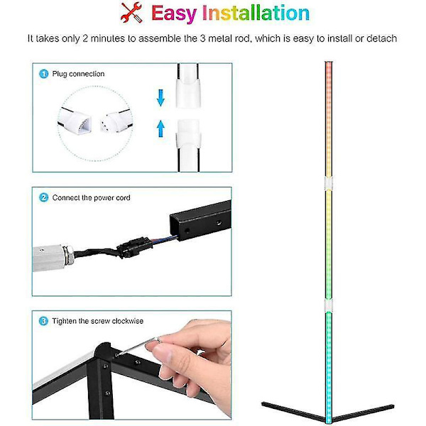 Moderne LED hjørne gulvlampe RGB dimmbar fjernkontroll