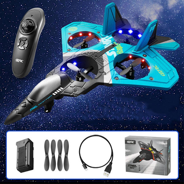 RC Jet Fighter Stunt Flygplan Leksak Anti-fall Smart Elektrisk RC Flygplan Med LED Utomhusleksaker För Barn Elektrisk RC Blue