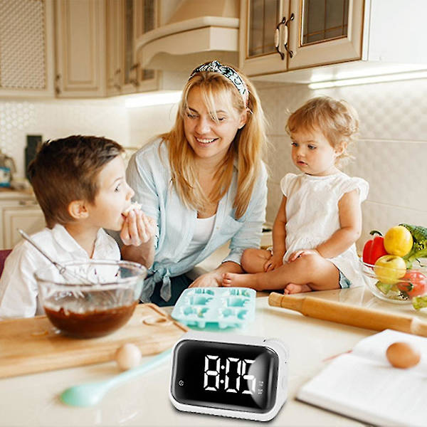 Vækkeur LED Musik Digitalt Ur Tid Temperatur 5 Lysstyrkegrader Luftfugtighedsskærm USB Genopladelig