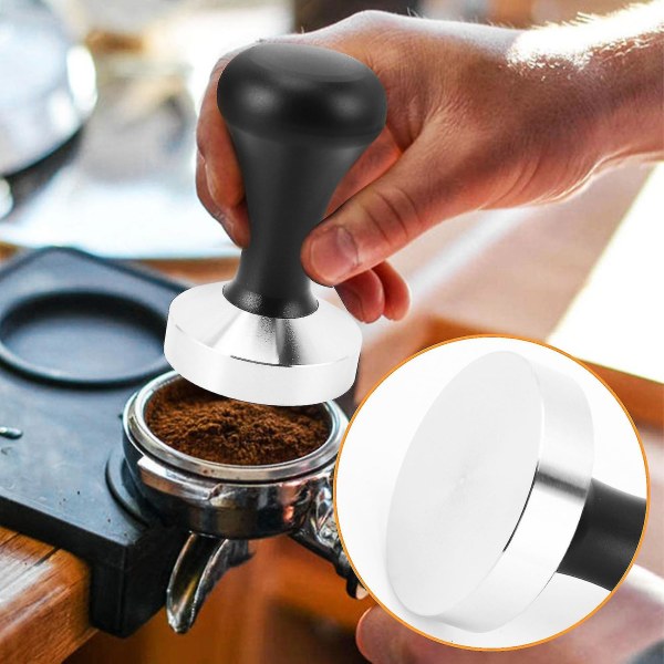 Kaffetampersett(51 mm),espressostempel med flat base i rustfritt stål,espressohåndtamper med co