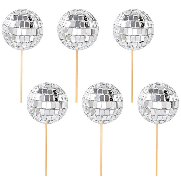 6 stk. Kageindsatser Kreativ Udsøgt Glat Overflade Skinnende Dekorer Spejl Discokugle Cupcake Pinde Party Tilbehør Kaesi 5cm