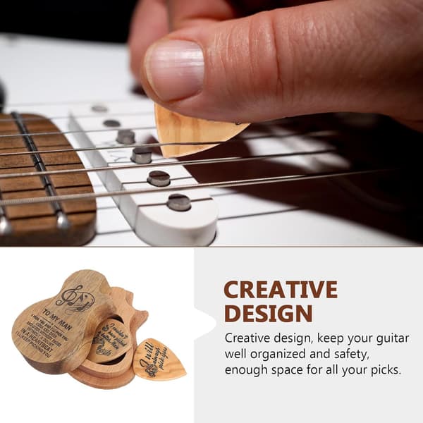 Trägitarrplektrumförvaringslåda Kreativ design Utseende Trämaterial för gitarrtillbehör