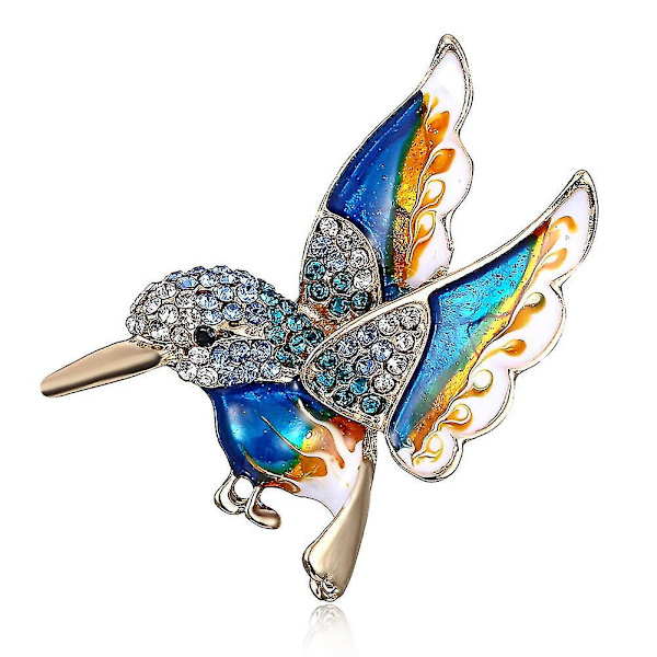 Färgglad Kristall Zirkon Kolibri Djur Brosch, Fashion Färgad Fågel Brosch Nål För Kvinna Blå