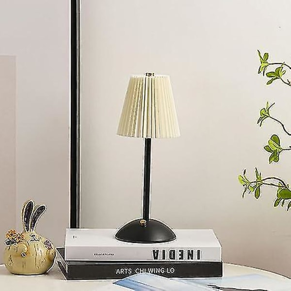 Berøringsfølsomme Bordlamper Plisserte Dimmbare Sengelamper USB Ladbar Bordlampe Rosa Metall Sidelampe For Stue Lounge Soverom Black