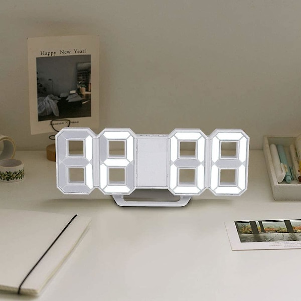 3D LED Digital Veggklokke, Soverom Kontor Alarmklokke, Hjemmedekorasjon, Hvit Hus (hvit)