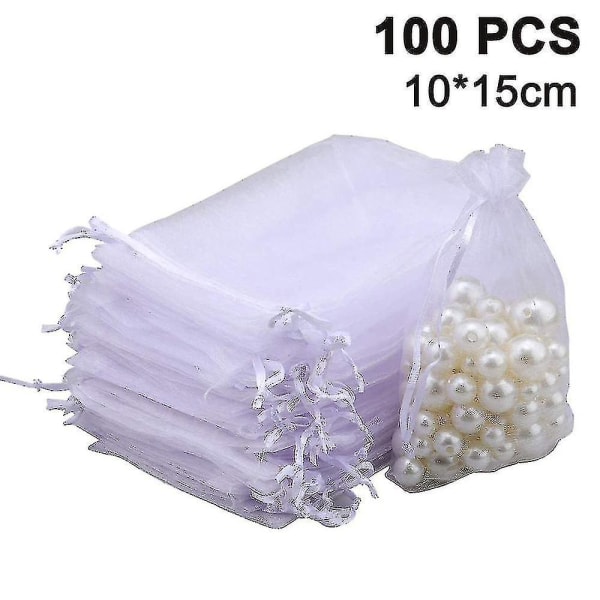 100 stk. Smykkeposer med snoretræk til bryllupsfest julegave-yuhao 10X15CM White