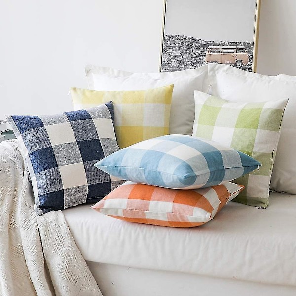 Pakke med 2 Farmhouse Buffalo Check Plaid Polyester Linen Bløde Dekorative Kvadrater