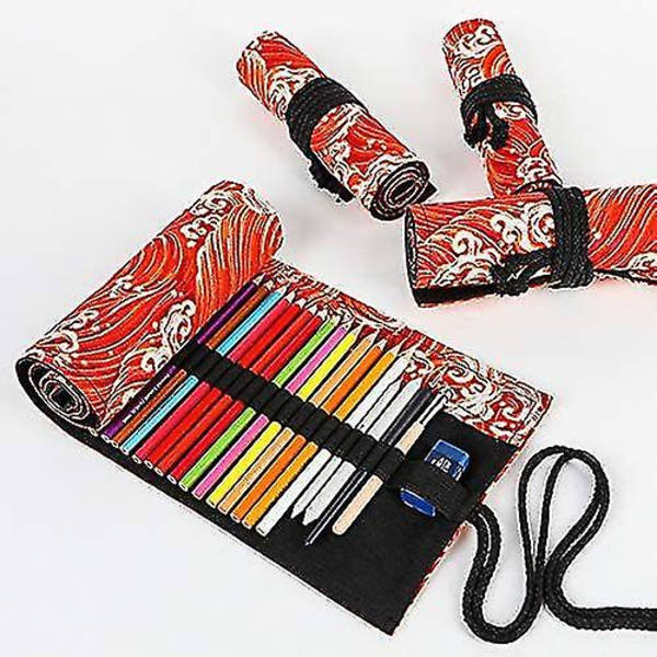 Punainen Kynäkotelo Suuri Kapasiteetti Japanilainen Tyyli Canvas