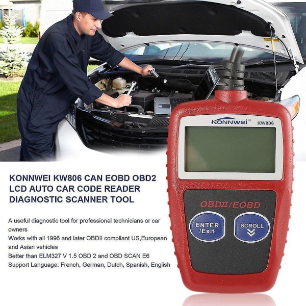 Konnwei KW806 OBD2 LCD Bilfelsökningsverktyg för kodläsning