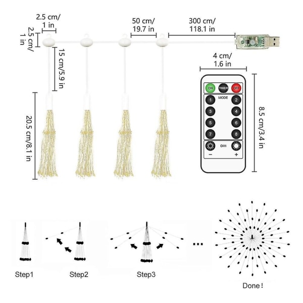 Ilotulitus merkkijono 480 leds ulkona vedenpitävä USB kaukosäädin