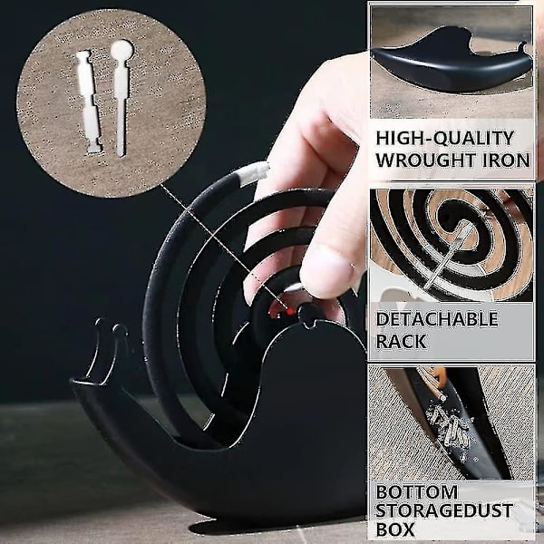Røgelsesholder, myggespiralholder, snegle røgelsesbrænderholder til hjem, kontor, soveværelse, dekoration, myggespiral ornament Black
