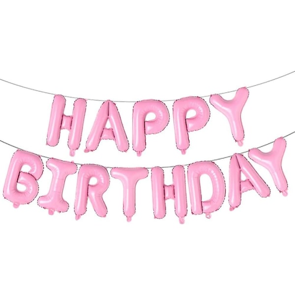 Grattis på födelsedagen ballong aluminiumfolie banner ballonger för födelsedagsfest dekorationer och tillbehör (rosa)