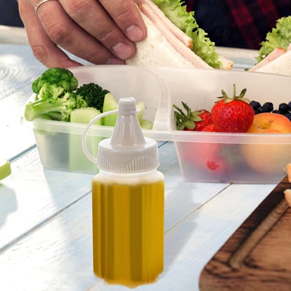 12 st mini såsflaskor små gråa plastbehållare för kryddor