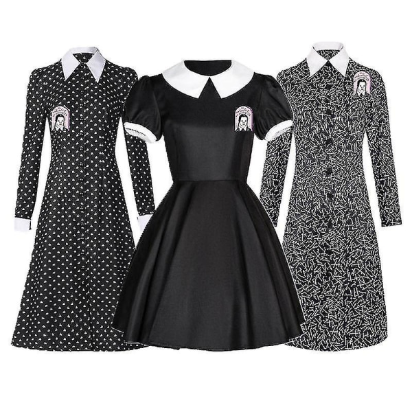 Wednesday Adams Kostume Sæt Kortærmet Kjole Broche Outfits Til Kvinder Rolleleg S Dress 2