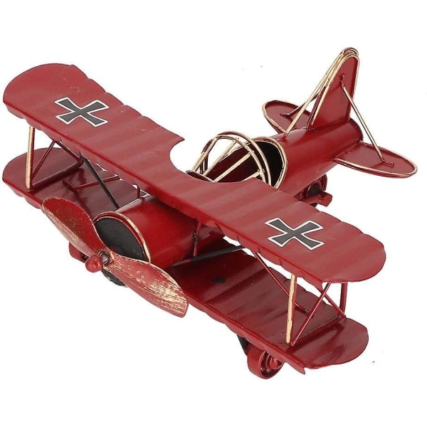 Vintage flymodel, mini metal biplan flymodel Legetøj til boligindretning Ornament Fotorekvisitter Studieværelse Skrivebordsdekoration(rød)