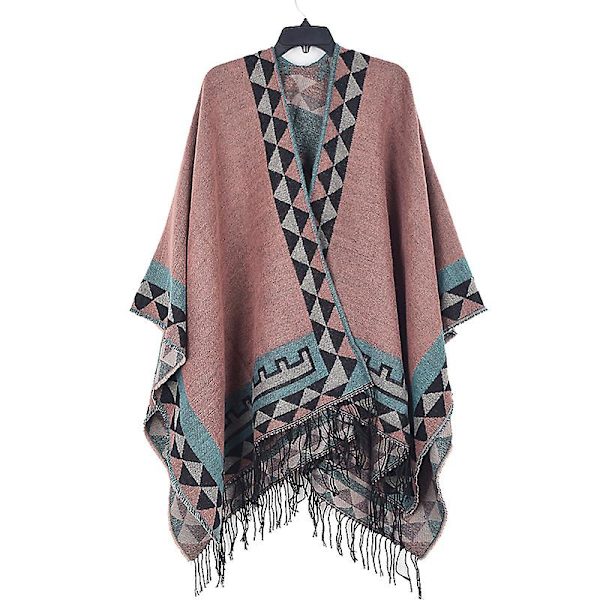 Dame Poncho Cape Åpen Front Vår Cardigan Dame Reversibel Fri Størrelse Cape Trykt Overdimensjonert Varmt pink