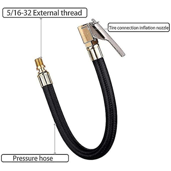 Dæk-pumpe Slange, 80cm Bilventil Luft Gummi Slange Dæk Chuck Med Klips Forlængelsesslange Adapter
