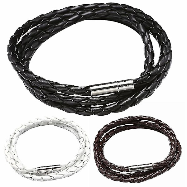 Vintage Armbånd i Læder med Flettet Multilayer til Kvinder og Mænd - Gave Black