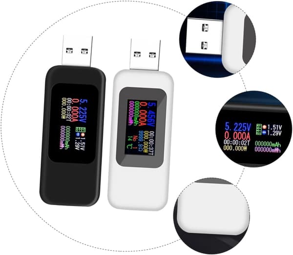 2st USB Voltmeter Amperemeter Skärmtestare för USB-laddningsmonitor Vit Mätanordning Strömtestare