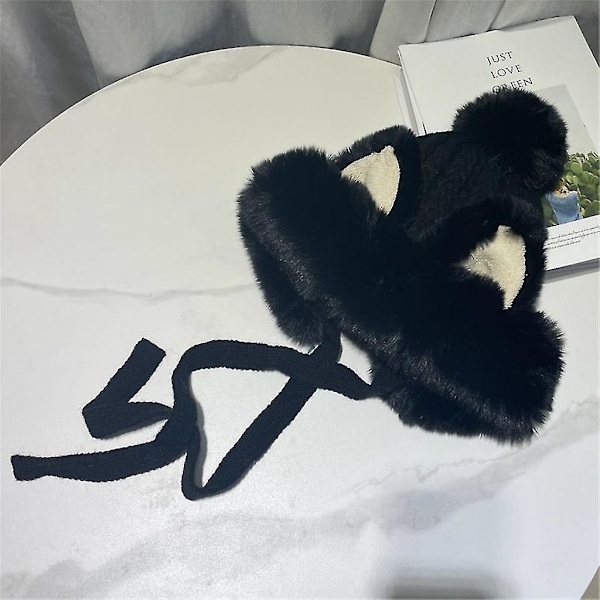 Plush Kattmössa med Fuskpäls Kattöron Beanie Mössa Plush Kattöron Mössa Öronlappsmössa Coffee