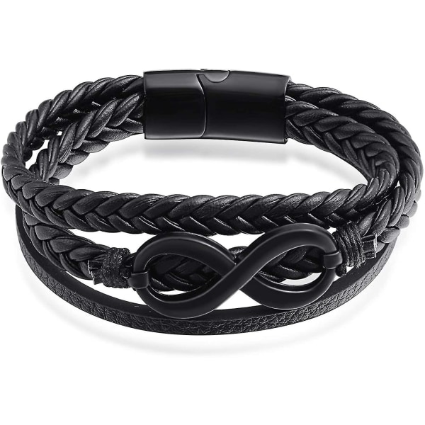 Herre Infinity armbånd læder - Sort flettet reb læder armbånd til mænd