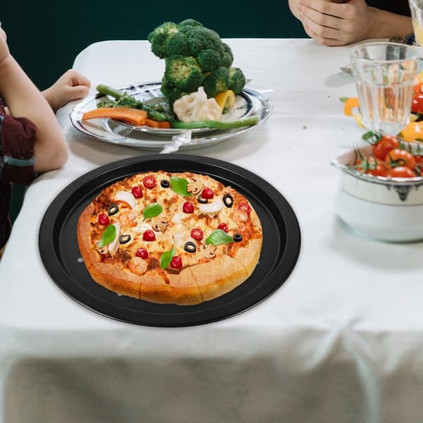 2 stk. 14 tommer perforerede pizzapander i kulstofstål, non-stick runde pizzabageplader