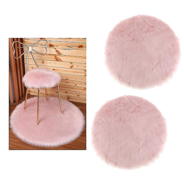 2 stk Runde Vinter Kunstig Saueskinn Pluss Matte Seteputer Rosa 35cm
