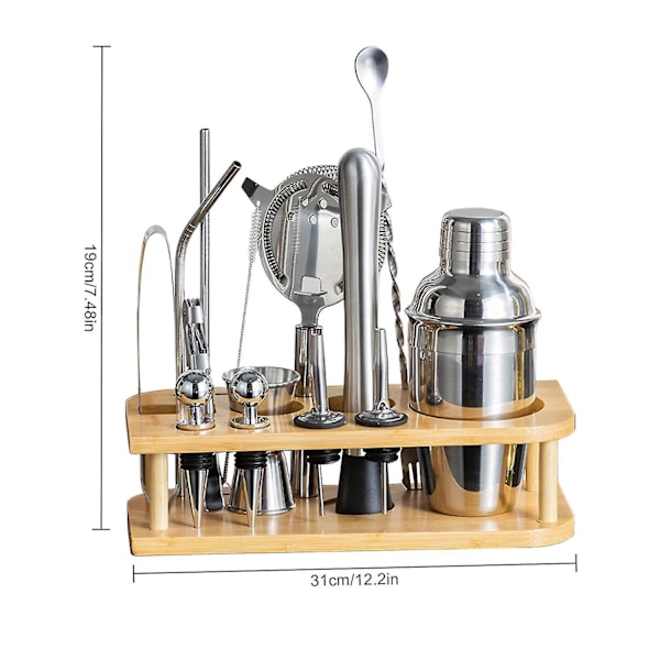 Nyt Barværktøjssæt med Bambusstand - Drink Mixing Set