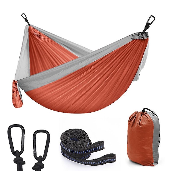 Ultrakevyt Matkustus- ja Leirintäriippukeinu, 300 kg Kantavuus, (300 x 200 cm) Nylon Parachute-Kankaasta, Sisä- ja Ulkokäyttöön (Oranssin ja Harmaan Väri)