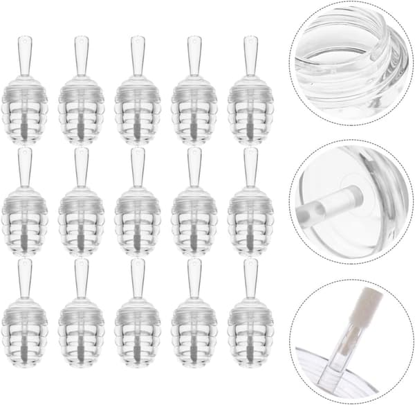 15 stk. honningkrukkeformede påfyllbare leppepomadebeholdere, leppeglansrør i plast for reise-DIY-glans