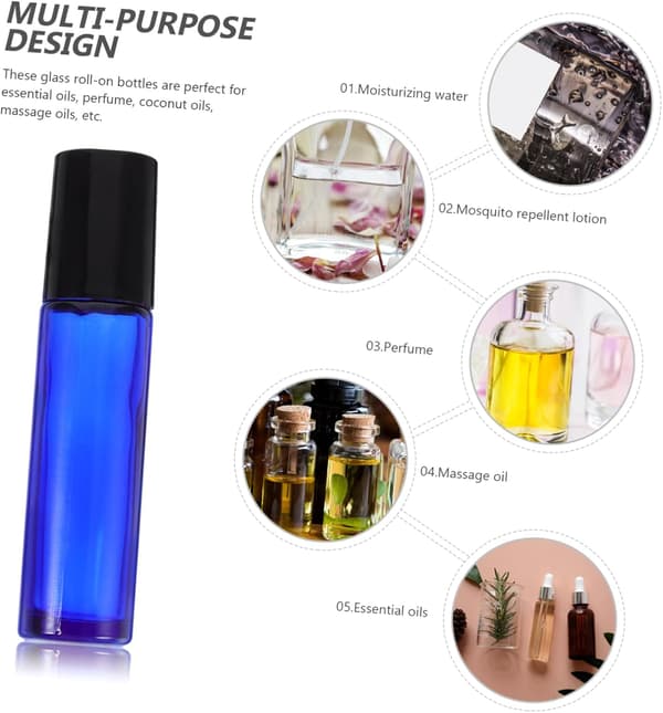10 st 10 ml eteriska oljeflaskor i glas med blå kula i rostfritt stål