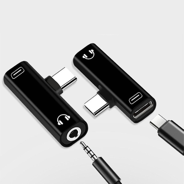 2-i-1 Typ C till 3,5 mm Jack Hörlursladdningskonverterare USB Typ-C Ljudadapter