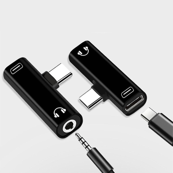 2 i 1 type C til 3,5 mm jack hodetelefon ladekonverter USB Type-c lydadapter