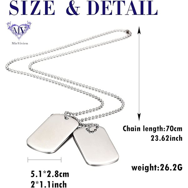 Army Double Dog Tag -riipus miesten kaulakorulle, Lmell Biker 70cm palloketju