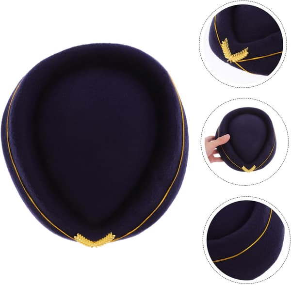 Flyvertinnehatt Tilbehør Beret for Flyvertinneuniform Cosplay Kvinner Vinterfestlue Elastisk Bånd Mørkeblå