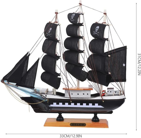 Seilskipsmodell i tre 33 cm Karibisk piratseilbåtdekor