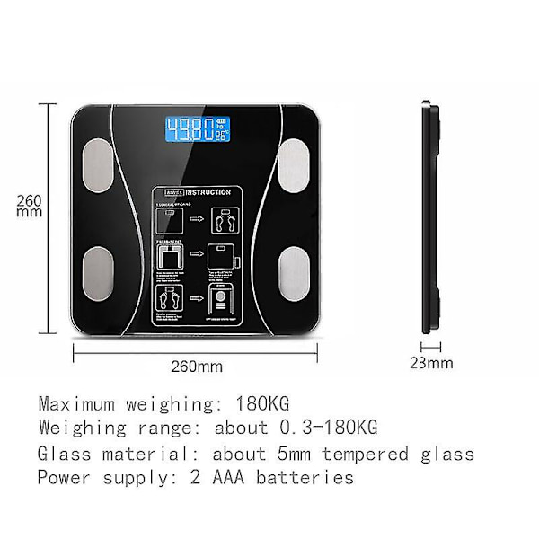Polaoyi Smart Elektronisk Kroppsfettvåg Badrumsvåg LED App Sammansättningsanalys Bluetooth-anslutning Color Negro