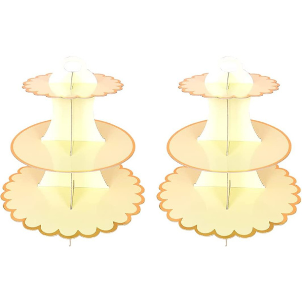 2-pack Papperskakställ, 3-vånings Cupcakesställ Dessert Bakverkstorn Runda Kakställ Yellow
