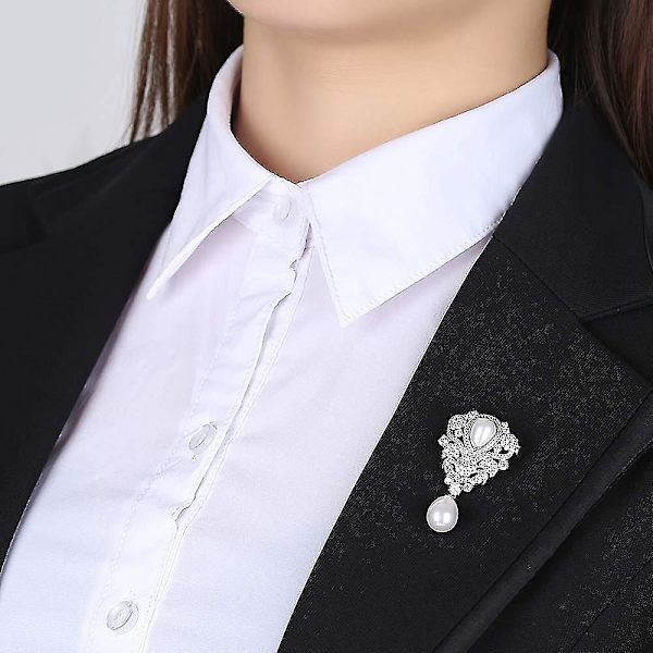 Silver Kubisk Zirkonia Kristall Imitationspärla Hänge Bröllop Brud Bröstnålsnål Mode