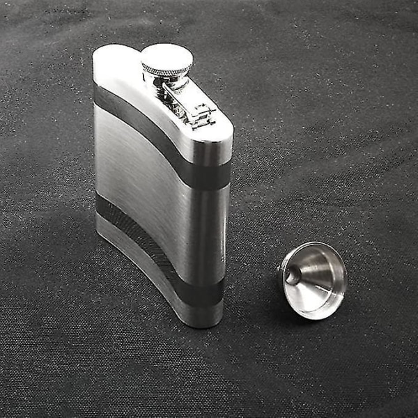 8oz Hip Flask i Rustfritt Stål med To Polerte Linjer og Trakt