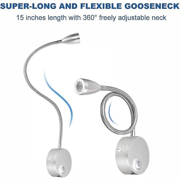 Leselampe for veggmontering LED Senglampe Berøringsbryter Dimbar Svanehalslampe