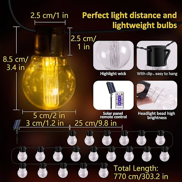 Maailmapallo-valosarja Aurinkoenergia 5m 20led IP65 Ulkokäyttöön