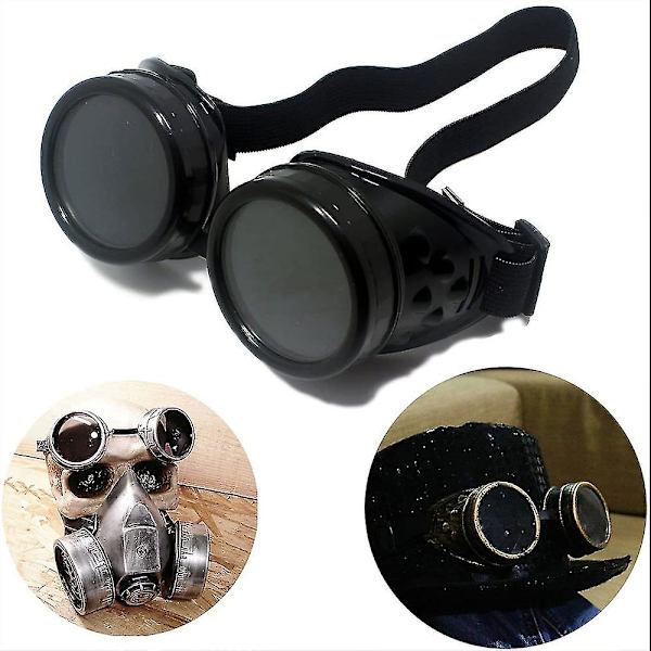 Retro Steampunk Briller - Lys Svart