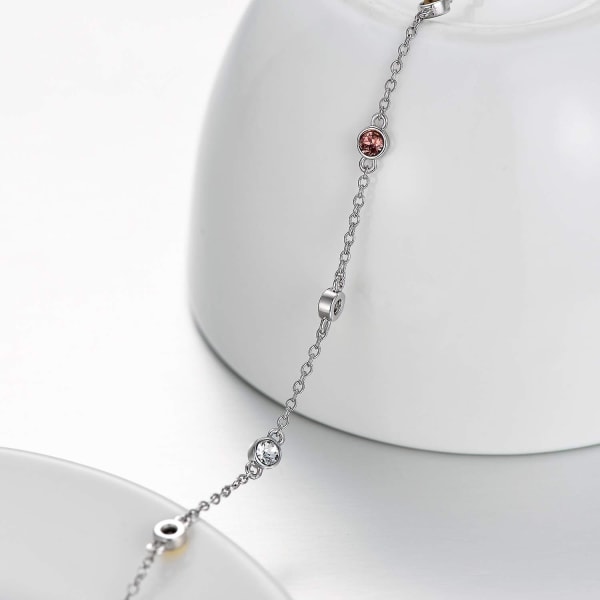 Ankelarmband för kvinnor Sterling Silver Ankelarmband med kristaller 9+2''