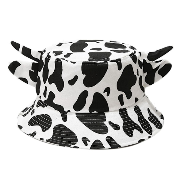 Outdoor Casual Cap Cow Print Summer Fisherman Hats With Cute Horns & Ears