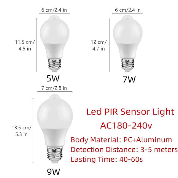 4 kpl 9W E27 LED-yövalolamppua liikeanturilla